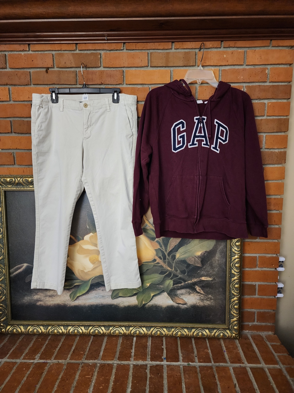 GAP Women's Burgundy Hoodie Large & Gap Khaki Pants Size 12P